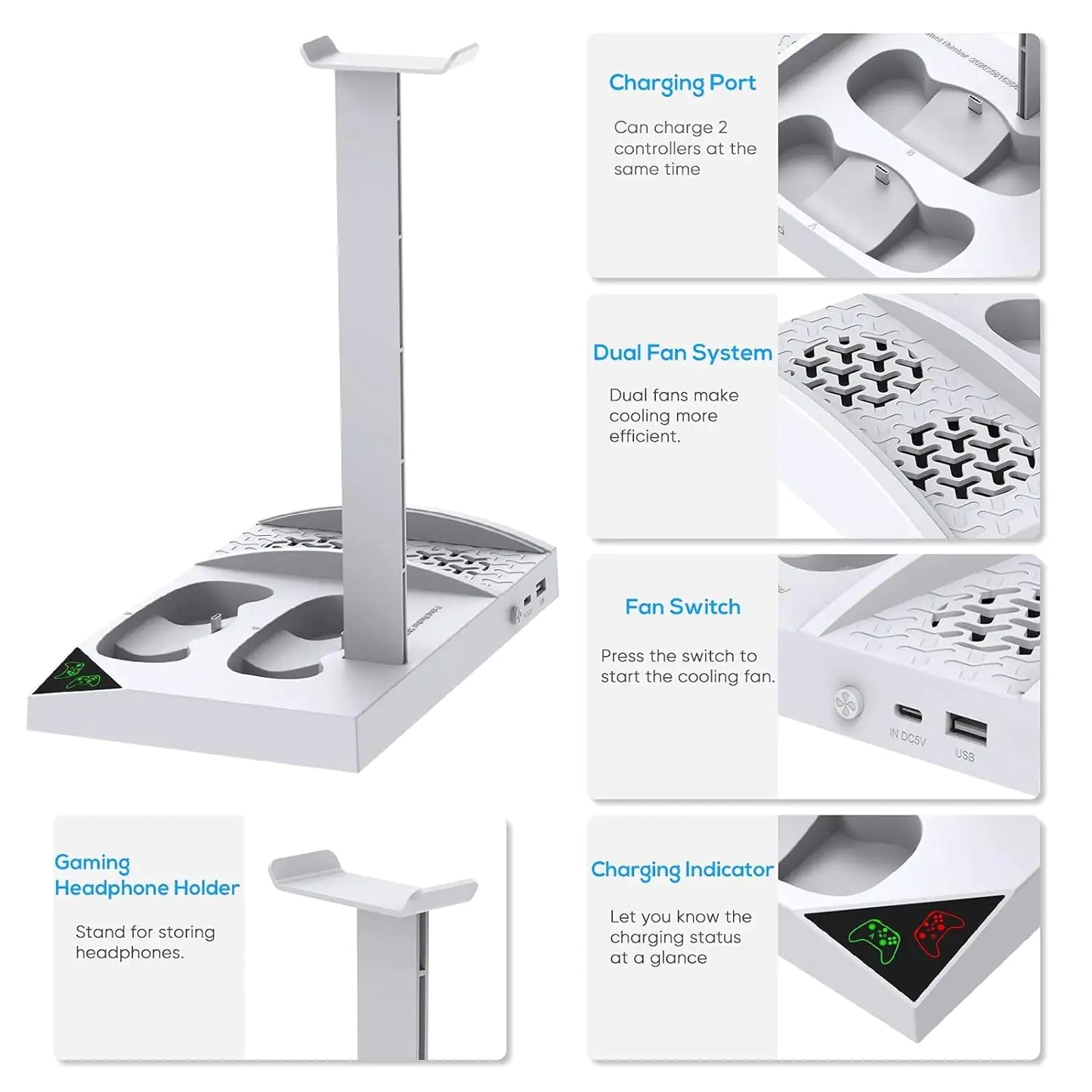 Charger Stand with Cooling Fan for Xbox series S Console and Controller Dual Charging Dock