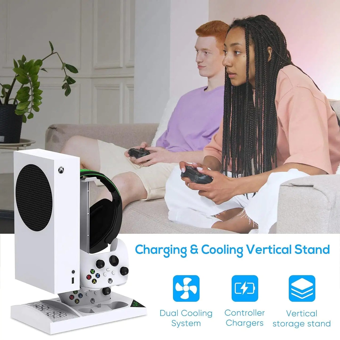 Charger Stand with Cooling Fan for Xbox series S Console and Controller Dual Charging Dock